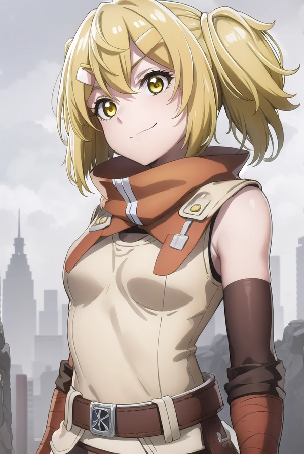 oikatzo, <lora:oikatzo s1-lora-nochekaiser:1>,
oikatzo, blonde hair, hair ornament, twintails, (yellow eyes:1.3), hairclip, short twintails, smile, grin,
BREAK gloves, belt, fingerless gloves, red gloves,
BREAK outdoors, forest,
BREAK looking at viewer, (cowboy shot:1.5),
BREAK <lyco:GoodHands-beta2:1>, (masterpiece:1.2), best quality, high resolution, unity 8k wallpaper, (illustration:0.8), (beautiful detailed eyes:1.6), extremely detailed face, perfect lighting, extremely detailed CG, (perfect hands, perfect anatomy),