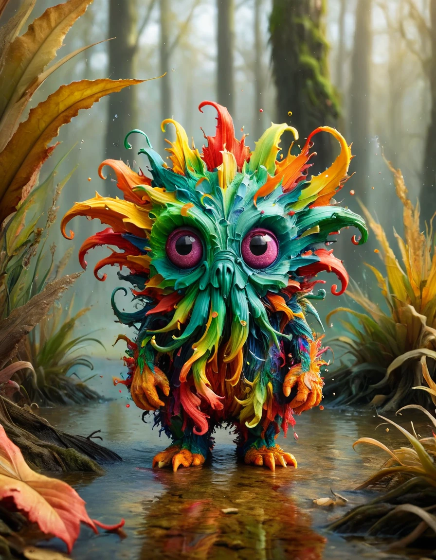 A cute colorful fluffy cthulhu, wildlife photography, in a ral-bnz swamp, 4K UHD, 8K UHD, High-definition, capturing <lora:ral-drptpl:1> ral-drptpl