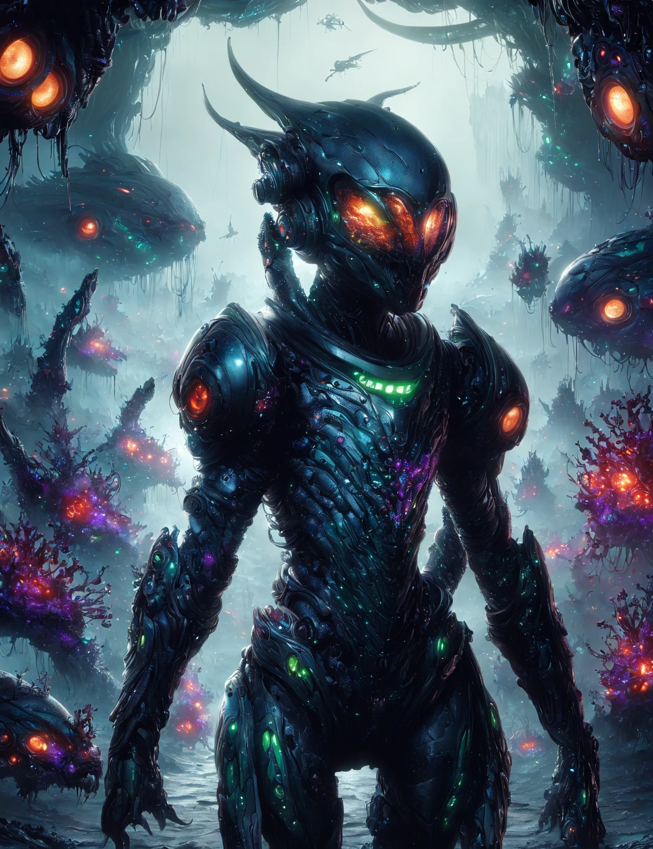 masterpiece, awesome quality, hyper detailed, DonMX3n0 organic, futuristic, scifi, female bluddum, <lora:DonMX3n0:0.8>