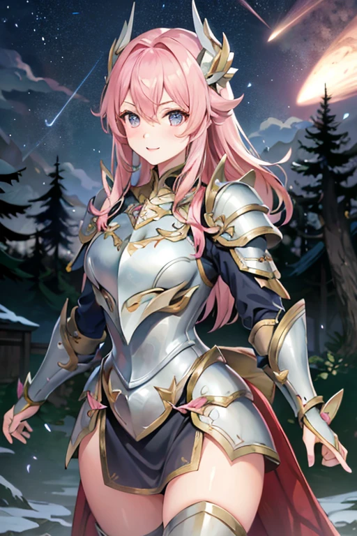 <lora:HXarmour_002:1>,, hxarmour,1girl,(pink armour:1.3),Haunted Forest Shooting Star,Meteor,