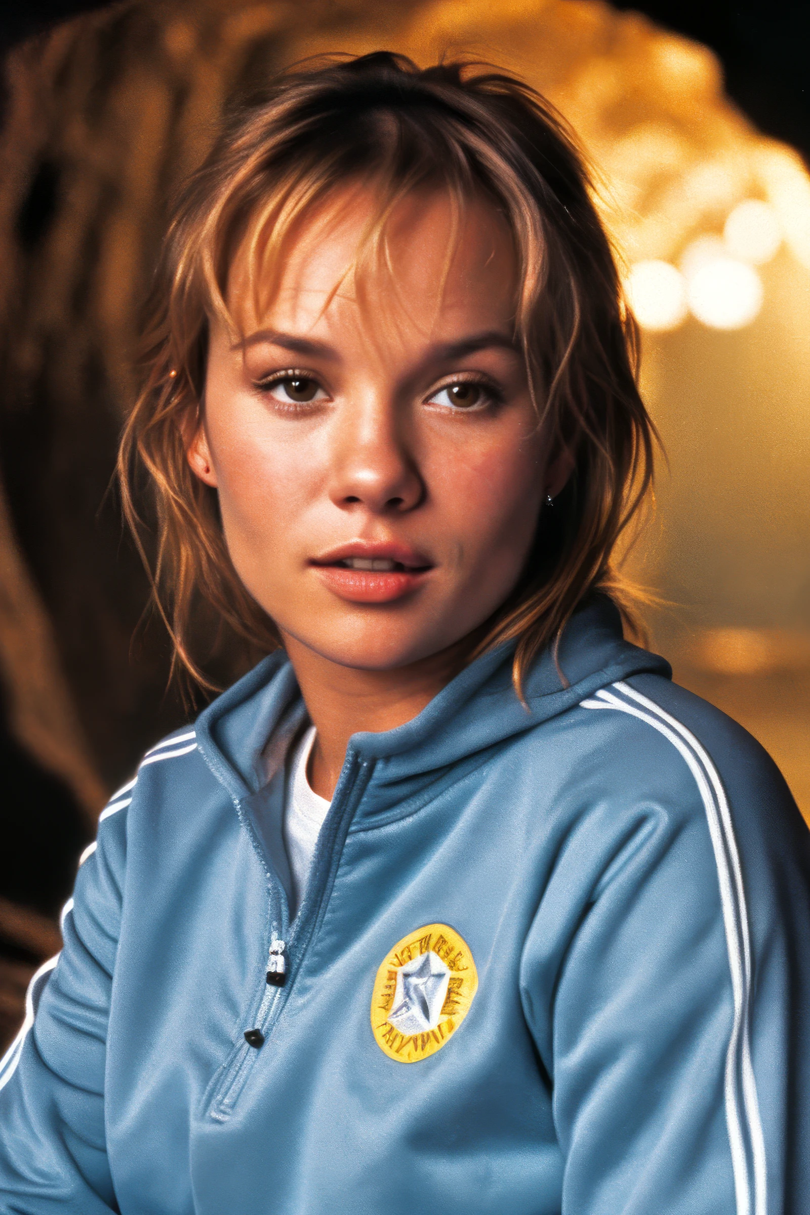 headshot of (CTI_moniqu3vand3v3n:0.95), a gorgeous woman, in a (dark-cave:1.1), wearing a (torned-tracksuit:1.1), shallow depth of field, vignette, high budget Hollywood film, bokeh, cinemascope, epic, gorgeous, film grain