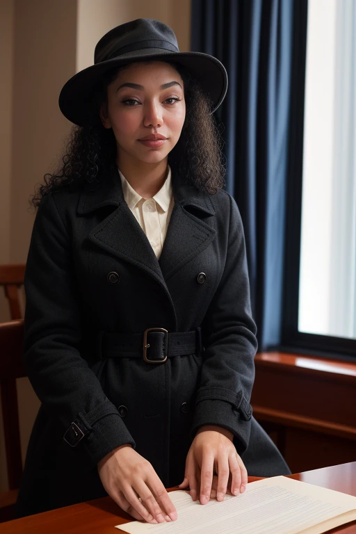 DEN_jess_taras,
a 1940s private investigator wearing a trench coat and rimmed hat sitting in a drab dank office at the desk using a typewriter, private investigator, 1940s,
detailed, skin pores, textured, high resolution, immaculate, 8k, raw, photorealistic, real, f1.4, bokeh, slr, <lora:epi_noiseoffset2:1> <lora:ClothingAdjuster3:-1.3>