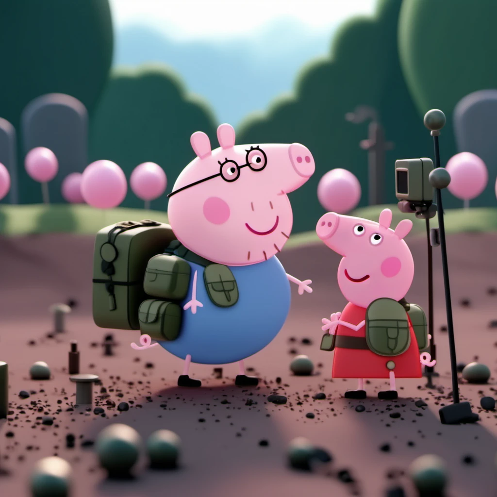 cinematic photo peppa pig is a soldier in a terrible war, blood, explosions, death <lora:Peppa1024:0.8> . 35mm photograph, film, bokeh, professional, 4k, highly detailed