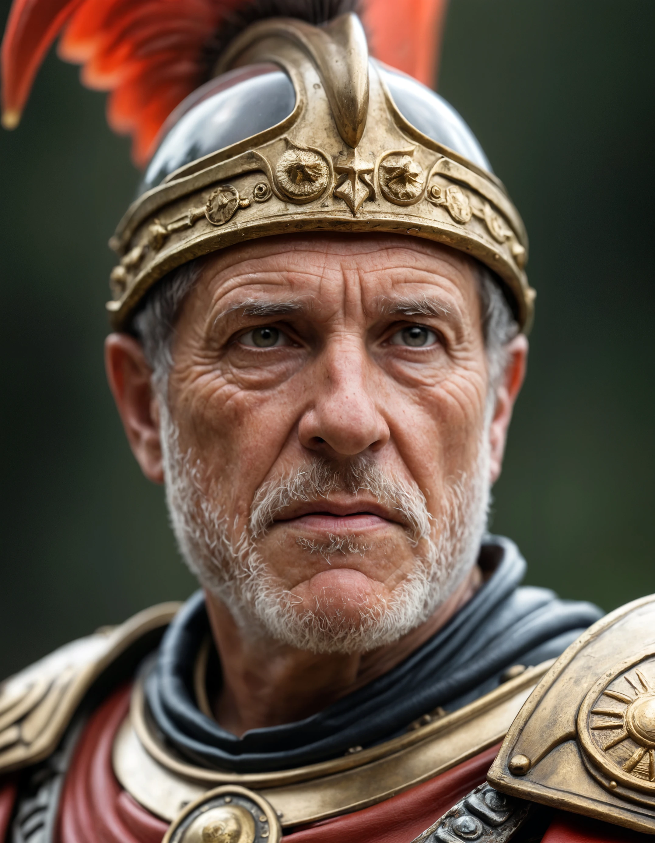 macro portrait of roman general, 100mm f/2.8 macro lens, freckles, skin pores, pores, velus hair, macro, extreme details, looking at viewer,