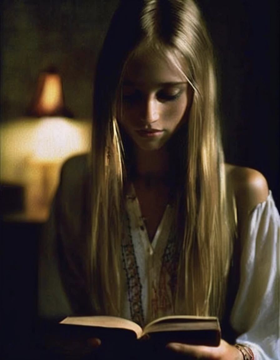 an expert creation by bill henson of a bohemian girl looking like gabixl11 reading a book