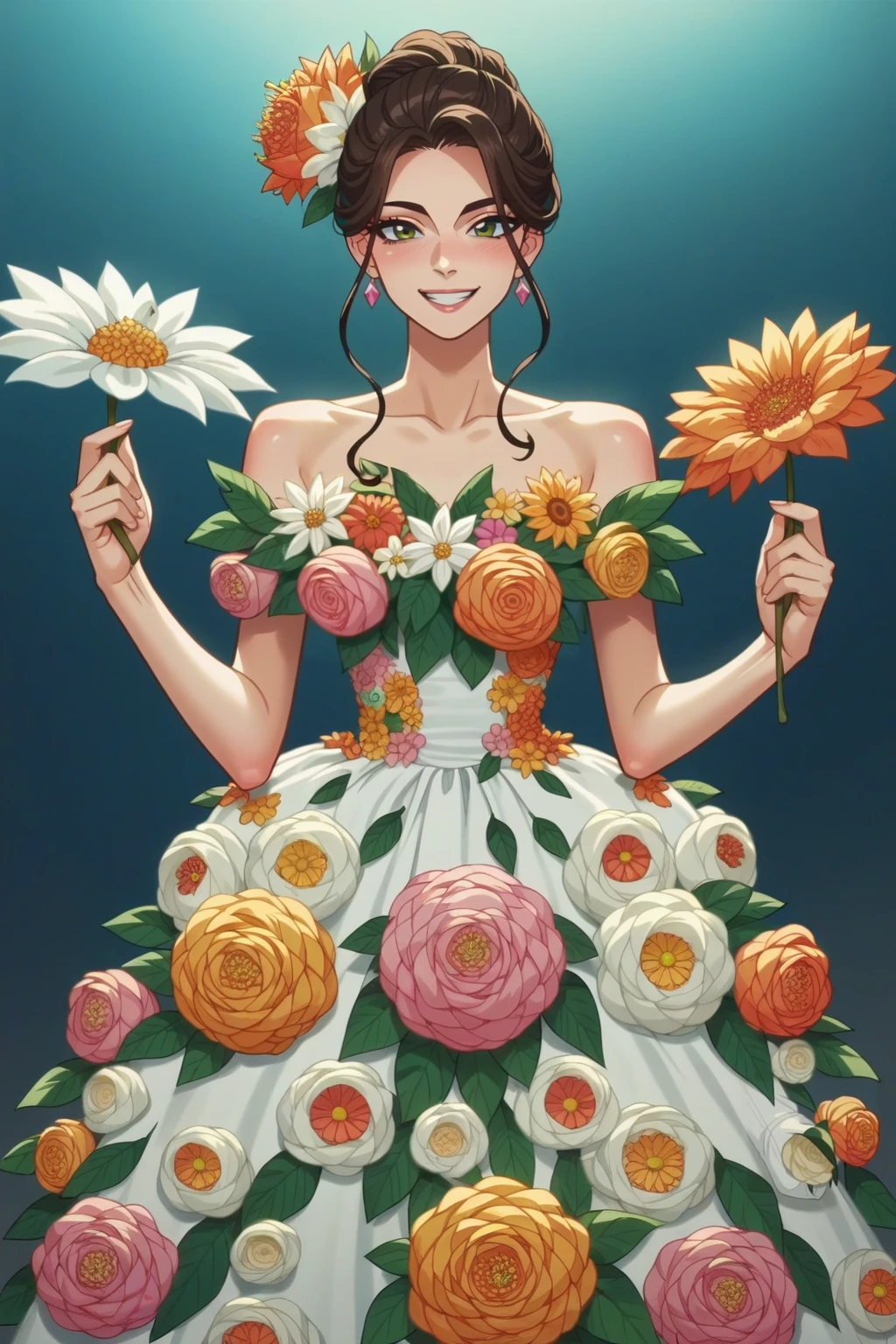 score_9, score_8_up, score_7_up, score_6_up, score_5_up, score_4_up, BREAK source_anime,anime screencap,rating_explicit,1girl,solo,anime screencap,smile,
edgPetal, a woman wearing a dress made of flower petals ,wearing edgPetal
 <lora:edgPetalDressPonyv1:1>