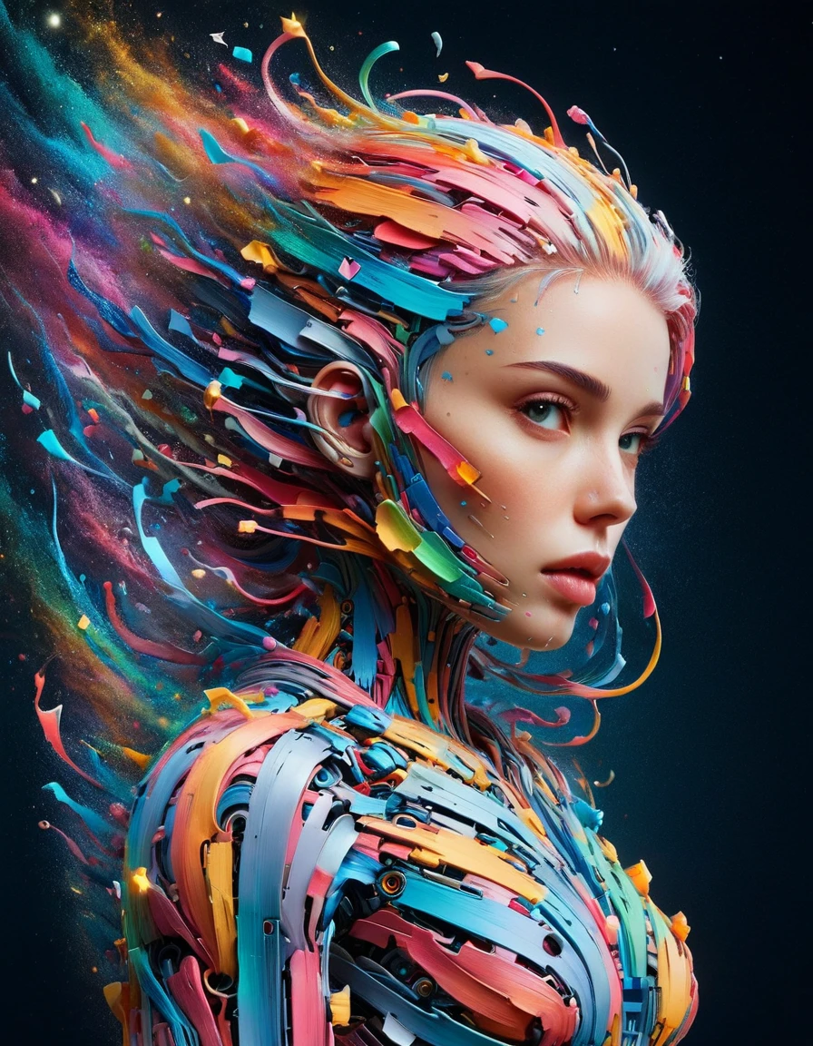 cybernetic style Ultimate fusion of technology and allure, Cosmic Cyber Warrior. Embodying the creative genius of Jovana Rikalo, Brandon Woelfel, and Ross Tran, spectacular cosmic landscapes fraught with otherworldly conflict. Shimmering cables course beneath her translucent epidermis, connecting to powerful vertebrae that support a resplendent skull adorned with cascading neon undercut locks. Mysterious constellations twinkle ominously overhead, casting eerie shadows on the ground below. This masterpiece encapsulates the quintessential essence of science fiction, presenting a highly detailed exploration of extraterrestrial themes guaranteed to captivate audiences worldwide. . futuristic, technological, cybernetic enhancements, robotics, artificial intelligence themes <lora:ral-drptpl:1> ral-drptpl