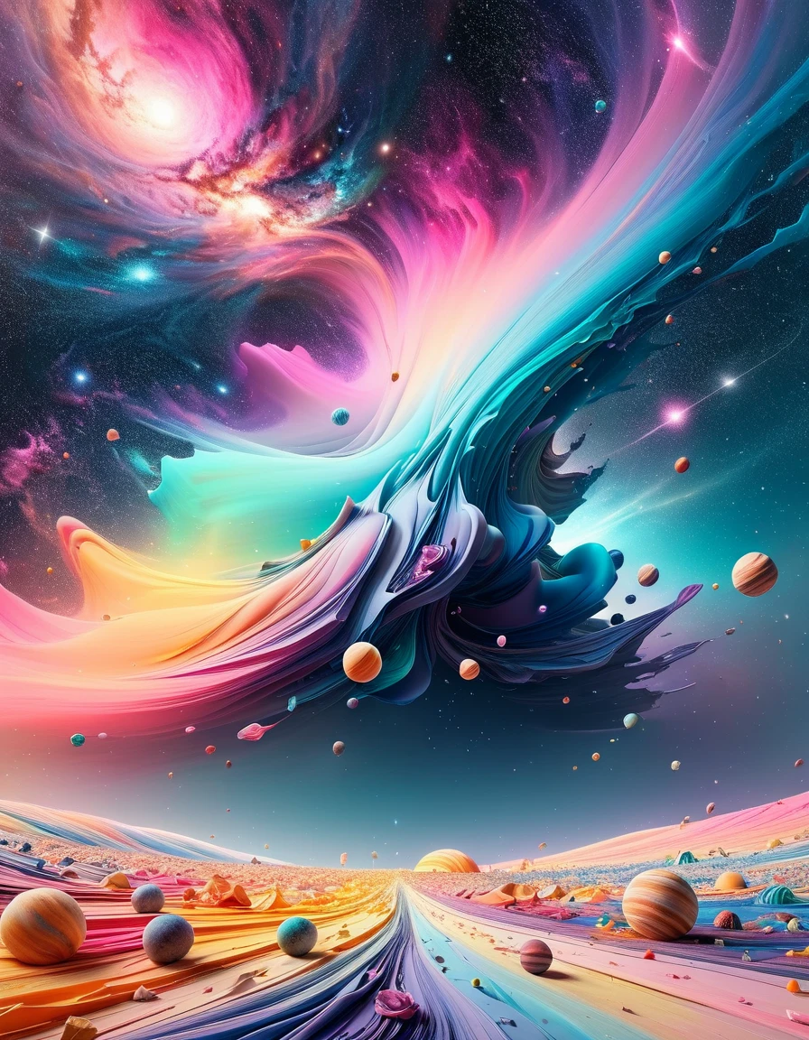 otherworldly dreamscape, edible galaxy, delicate ingredients as floating planets, swirling sauces as ethereal nebulae, soft pastel colors, whimsical atmosphere, magical lighting, sprinkles as distant stars <lora:ral-drptpl:1> ral-drptpl