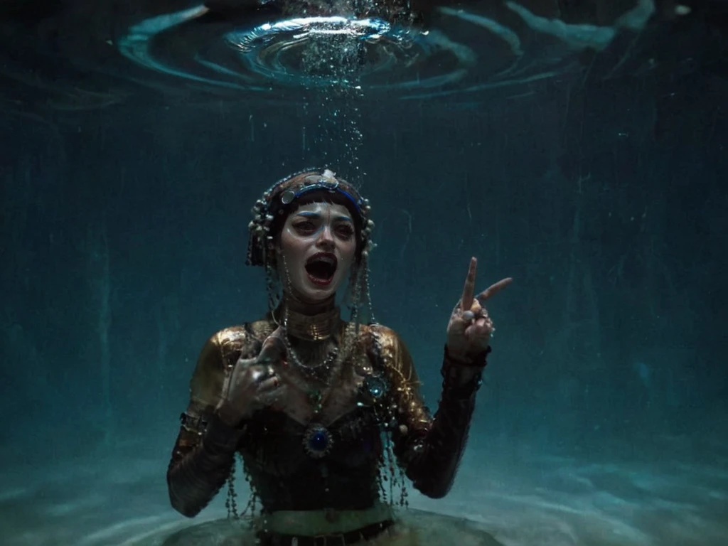 wide angle shot, massive scale, <lora:Jibaro_-_Love_Death_and_Robots_XL:1.1> tiny  j1b4r0, solo, imprisoned in water cylinder, [writhing|dancing] around underwater in a  multistory clear glass cylinder tank, helpless, screaming, sharp teeth, full body, bubbles ascending, eerie blue glow, dark, low key, glint of metal tubing, led monitors showing sound levels, scientists crowd around cylinder, wearing hearing protection laughing and pointing, dramatic tension, small crack in glass, visible sound waves
 <lora:SDXL_under_water_Sa_May:1>