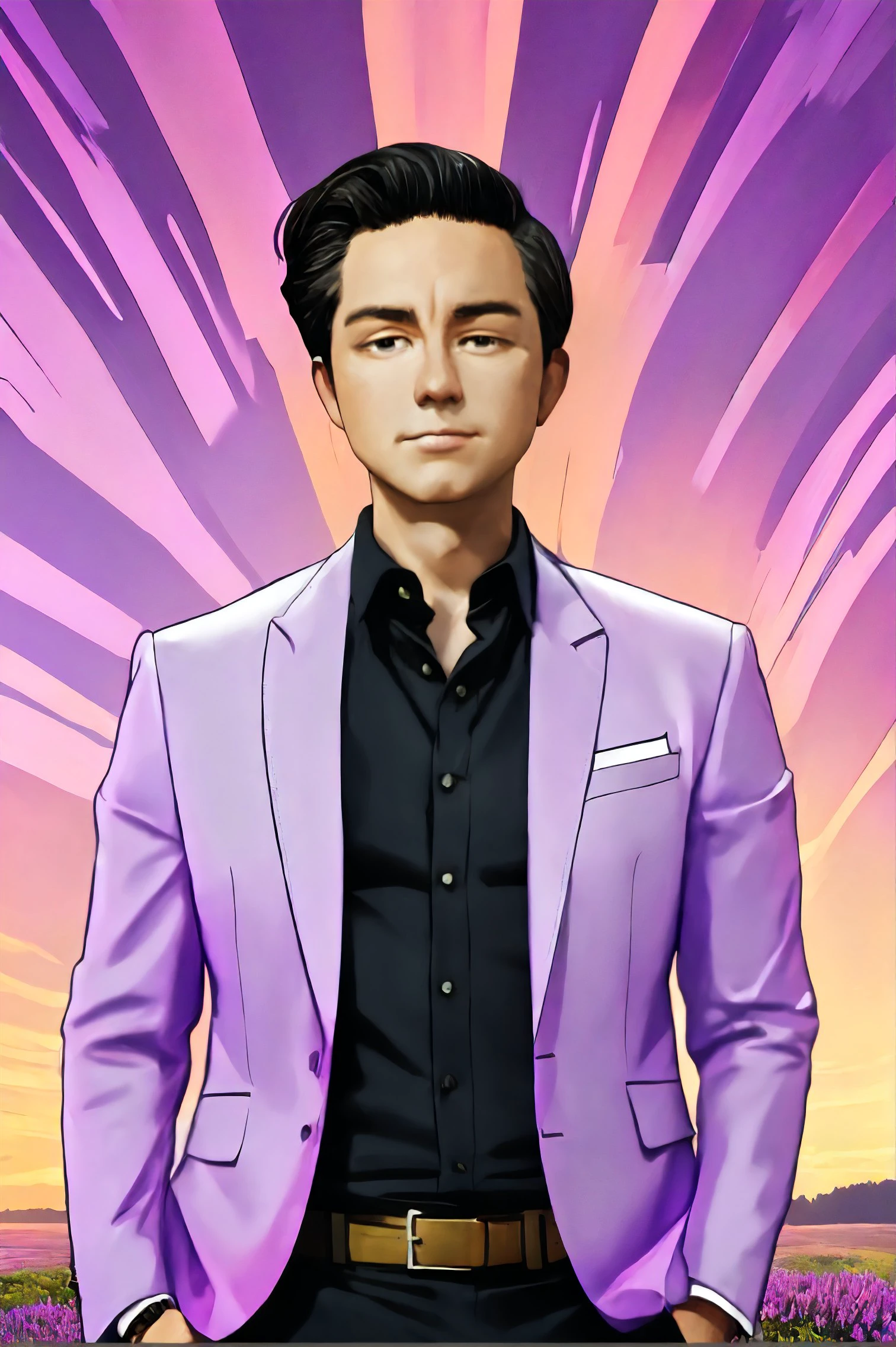 Pierre Poilievre upper body, ,male focus, black hair, shirt, formal, suit, collared shirt, white shirt, jacket
Lavender fields and soft sunset hues, cartoon, animation,
[(colorful explosion psychedelic paint colors:1.21)::0.2],
[cartoon, vector art, anime :realistic, real life, hyper realistic:0.4],
best quality, masterpiece, HDR, professional, studio quality, highres,
<lora:Pierre_Poilievre:0.85>
