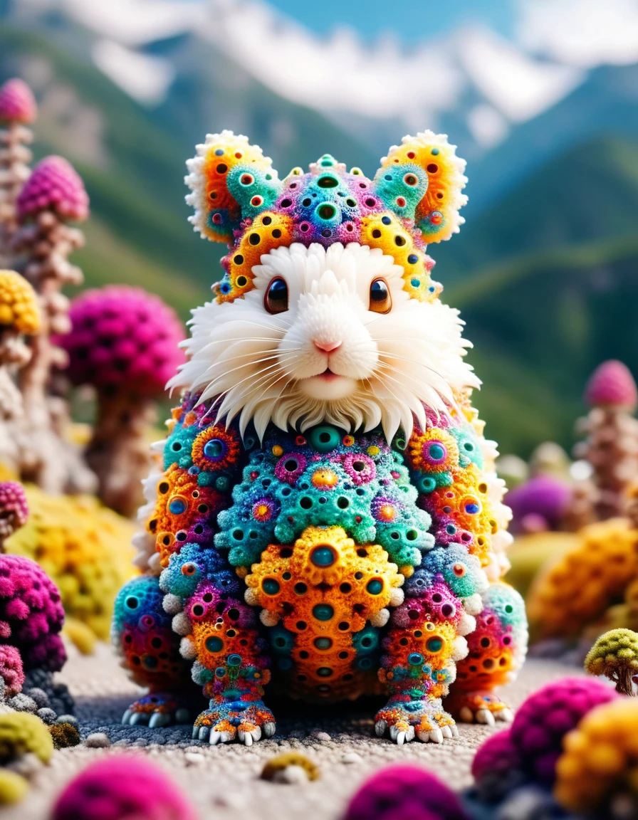 tilt-shift photo of selective focus, miniature effect, blurred background, highly detailed, vibrant, perspective control, natural Tilt Shot (Whimsically artistic) , adorable extra (fluffy: 1.3) chubby miniature pika wearing an ral-iontivevisions cyberpunk suit with white furr and helmet wit futuristic googles made of ral-mndlbrt, macro photography, (enchanting:1.3), (luminous:1.2), (oversized flora:1.1), mystical, vibrant photography, shimmering light, dreamy, whimsical, serene, soft-focus, hyper-detailed digital art, <lora:ral-mndlbrt:0.9> ral-mndlbrt