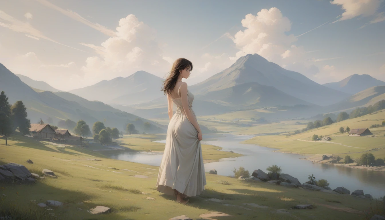 1woman, beautiful landscape