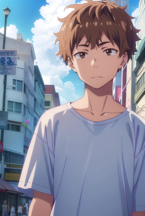 kazuyakinoshita, <lora:kazuya kinoshita s1-lora-nochekaiser:1>,
kazuya kinoshita, short hair, brown hair, (brown eyes:1.5), male focus,
BREAK shirt, long sleeves, collarbone, short sleeves, t-shirt,
BREAK outdoors, cityscape, sun, sky, clouds, people, crowd,
BREAK looking at viewer, (cowboy shot:1.5),
BREAK <lyco:GoodHands-beta2:1>, (masterpiece:1.2), best quality, high resolution, unity 8k wallpaper, (illustration:0.8), (beautiful detailed eyes:1.6), extremely detailed face, perfect lighting, extremely detailed CG, (perfect hands, perfect anatomy),