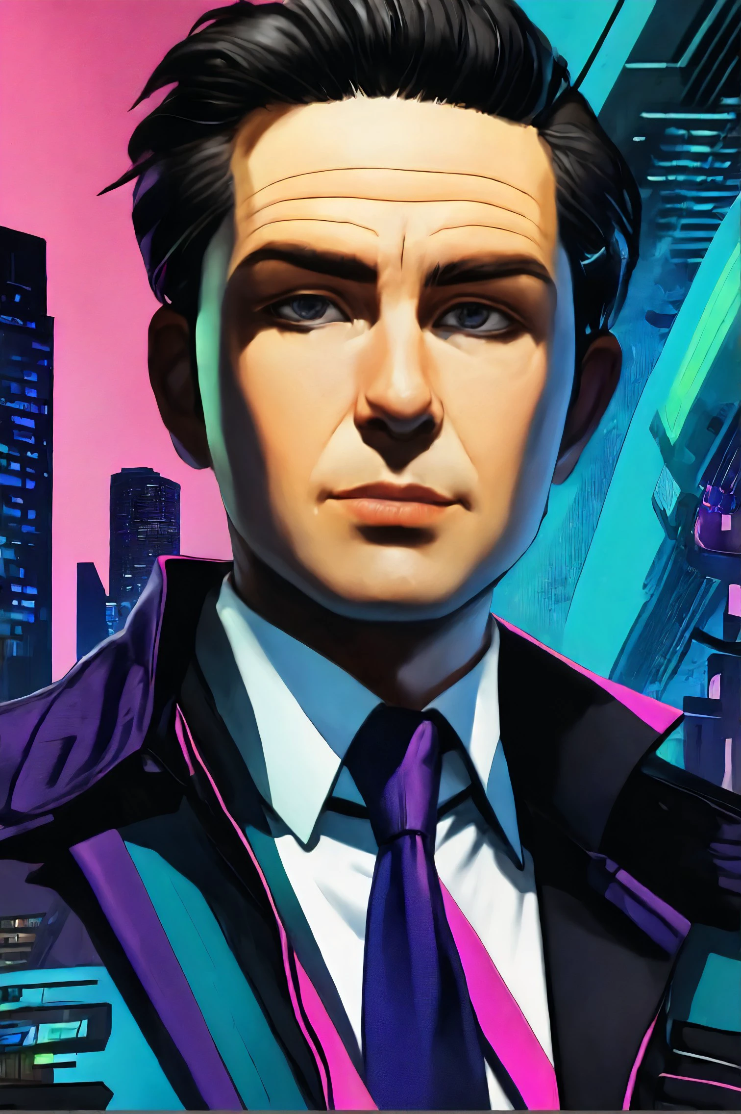 Pierre Poilievre closeup, ,male focus, black hair, shirt, formal, suit, collared shirt, white shirt, jacket
Dystopian future city and cyberpunk theme, cartoon, animation,
[(colorful explosion psychedelic paint colors:1.21)::0.2],
[cartoon, vector art, anime :realistic, real life, hyper realistic:0.5],
best quality, masterpiece, HDR, professional, studio quality, highres,
<lora:Pierre_Poilievre:0.80>