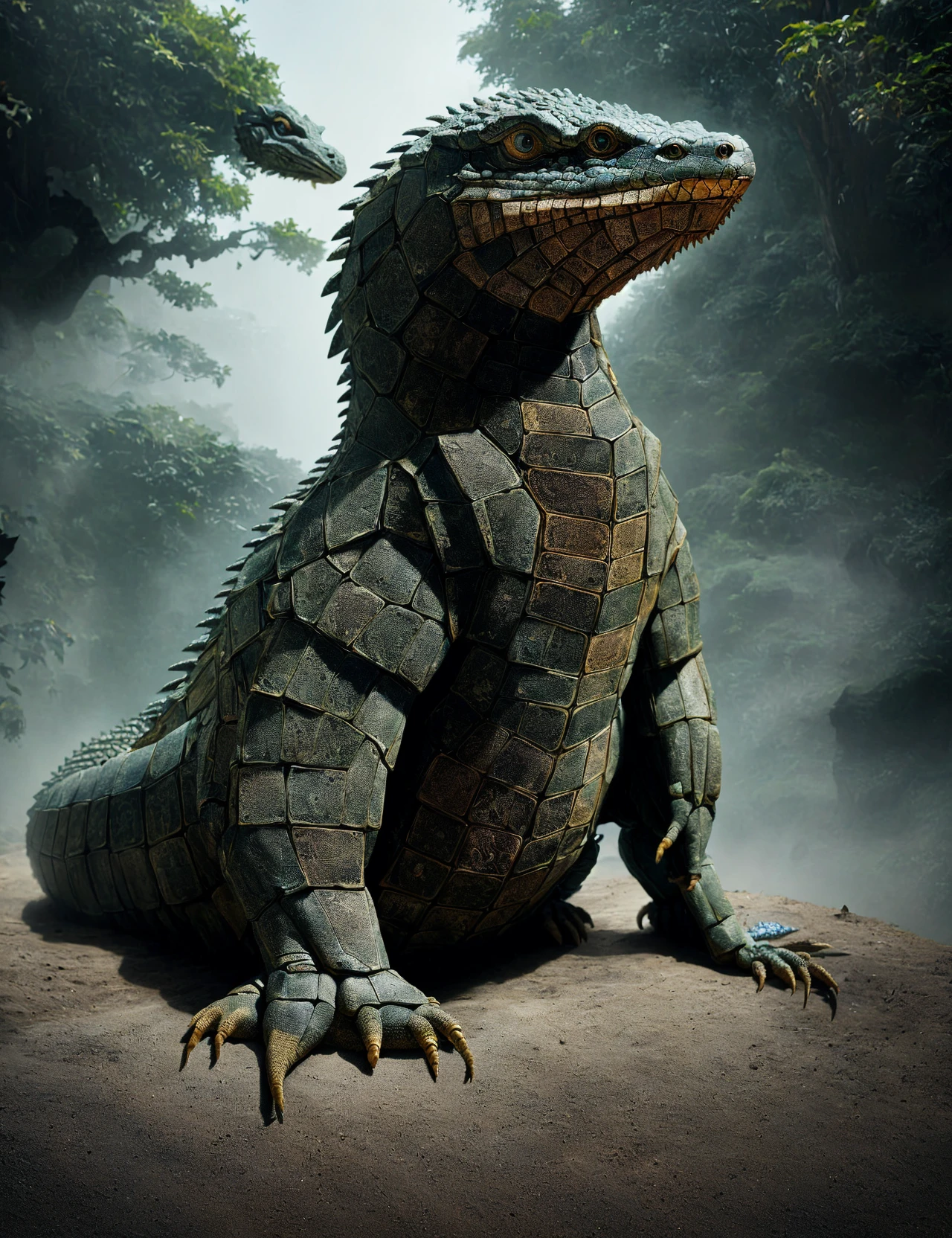 masterpiece, awesome quality, hyper detailed, DonMB00ks, glaukos, Mysterious guardian spirit, serpentine monitor lizard appearance, protective yet elusive, symbol of wisdom and guidance, connection to the natural world, shrouded in myth and legend, Tenebrous,spirit,saline aroma,colleagues,dissolve,business districts , <lora:DonMB00ksXL-000006:0.8>