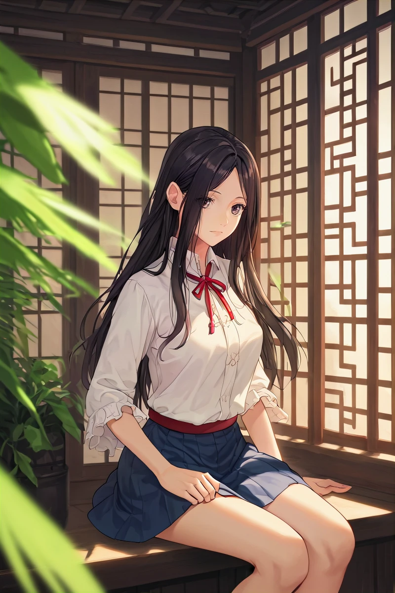 <lora:sd_xl_dpo_turbo_lora_v1-128dim:1>,score_9,score_8_up,score_7_up,source_anime,pixiv,fanbox,(bokeh:0.5),masterpiece,best quality,ultra high res,uncensored,prefect lighting,side_light,rating_explicit,BREAK
1girl,20yo,
<lora:Rembrandt Lighting Style:1>,<lora:RMSDXL_Enhance:1>,Rembrandt Lighting Style,
<lora:baobao_pony_0_-000006:1>,baobao,sitting,china_skirt,chinese bamboo building,