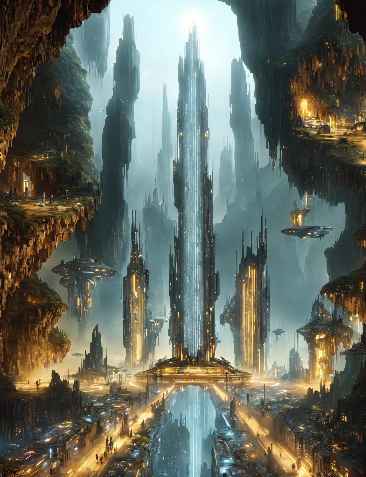 masterpiece, awesome quality, hyper detailed, DonMX3n0T3ch, futuristic, scifi, tech, garrison in cave biome <lora:DonMX3n0T3ch:0.8>