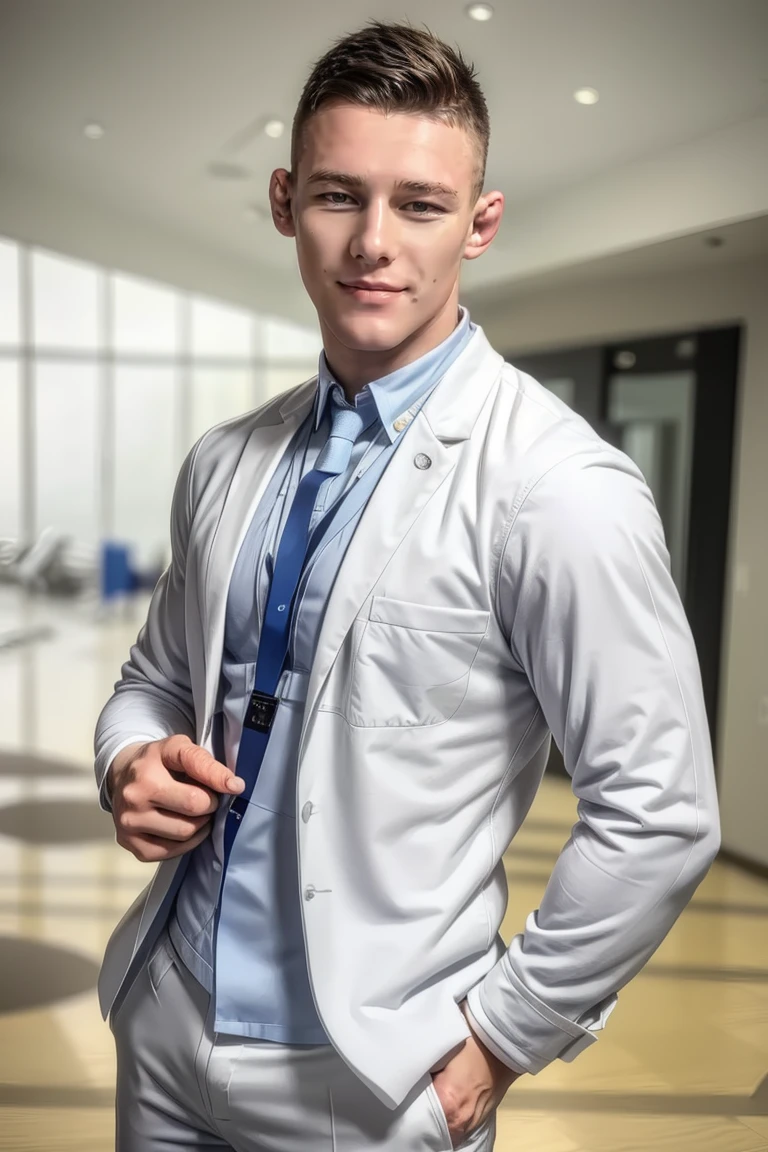 (masterpiece,  best quality:1.2),  man, solo,  1boy,  smirk,  (depth of field:1.1),  ,  photo of man,  doctor,  at the hospital,  labcoat,  dress shirt,  white shorts,  masterpiece,  perfect face,  perfect picture,  detailed eyes,  sharp focus,  highly detailed,<lora:EMS-293388-EMS:1.000000>