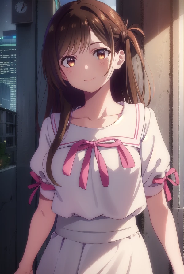 mizuharachizuru, <lora:chizuru ichinose s1-lora-nochekaiser:1>,
chizuru ichinose, long hair, bangs, brown hair, (brown eyes:1.5), one side up, smile,
BREAK skirt, shirt, short sleeves, puffy sleeves, puffy short sleeves, white skirt, pink shirt,
BREAK outdoors, city, cityscape, crowd, people,
BREAK looking at viewer, (cowboy shot:1.5),
BREAK <lyco:GoodHands-beta2:1>, (masterpiece:1.2), best quality, high resolution, unity 8k wallpaper, (illustration:0.8), (beautiful detailed eyes:1.6), extremely detailed face, perfect lighting, extremely detailed CG, (perfect hands, perfect anatomy),