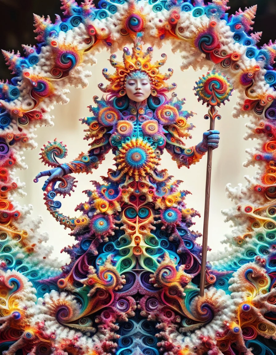 full body, dynamic pose, ral-mndlbrt, crisp focus,ethereal fantasy concept art of intricate paper quilled sand spirit holding staff, complex nebula background, vibrant, beautiful paper quills, hyper detailed, insane depth, gorgeous composition, chaotic but orderly, magnificent, celestial, ethereal, painterly, epic, majestic, magical, fantasy art, cover art, dreamy, magic, surreal, fantasy, digital art, wlop, artgerm and james jean, ultra hd, realistic, vivid colors, highly <lora:ral-mndlbrt:1> ral-mndlbrt