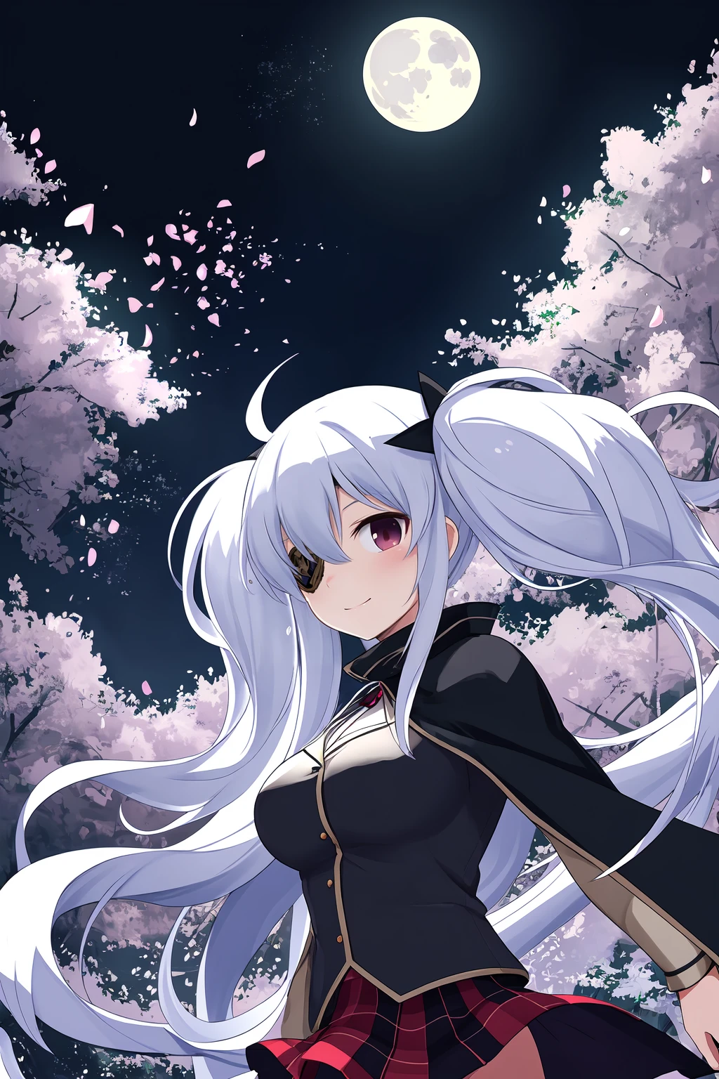 bust shot, solo, Yagyuu_SK, shinobi outfit, BREAK, volumatic light, ray tracing, smile, ((flying petal)), (Flower meadow), sky, cloudy sky, moonlight, moon, night, (dark theme:1.3), light, fantasy, windy, magic sparks
<lora:Yagyuu_SK:0.7>
<lora:add_detail:0.25>
<lora:GoodHands-vanilla:1.0>