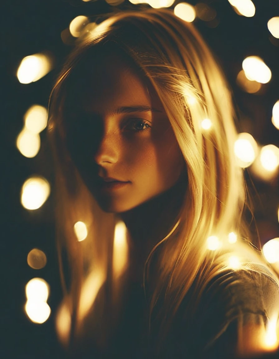 an underexposed photograph by emily soto of a teenager girl looking like gabixl11 playing with lights