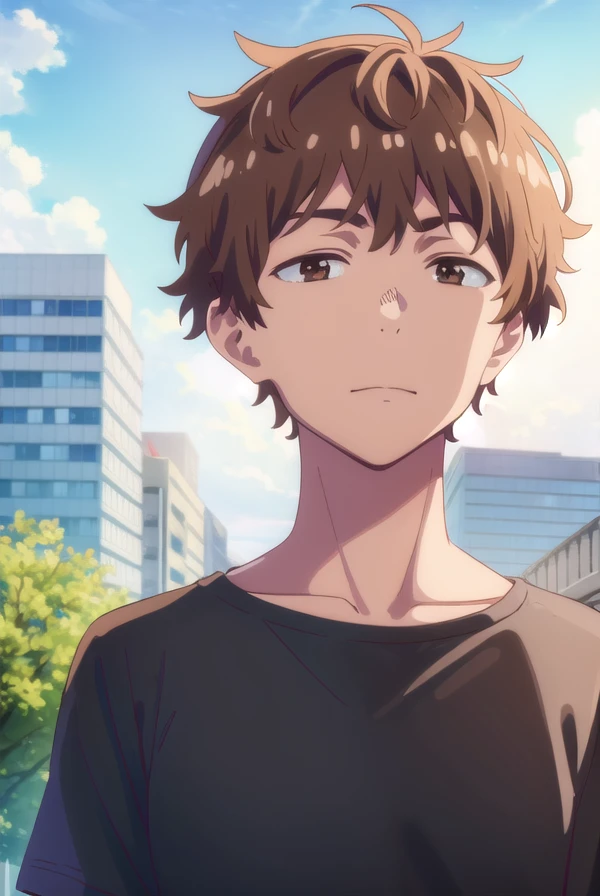 kazuyakinoshita, <lora:kazuya kinoshita s1-lora-nochekaiser:1>,
kazuya kinoshita, short hair, brown hair, (brown eyes:1.5), male focus,
BREAK shirt, long sleeves, collarbone, short sleeves, t-shirt,
BREAK outdoors, cityscape, sun, sky, clouds, people, crowd,
BREAK looking at viewer, (cowboy shot:1.5),
BREAK <lyco:GoodHands-beta2:1>, (masterpiece:1.2), best quality, high resolution, unity 8k wallpaper, (illustration:0.8), (beautiful detailed eyes:1.6), extremely detailed face, perfect lighting, extremely detailed CG, (perfect hands, perfect anatomy),