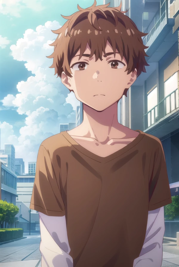 kazuyakinoshita, <lora:kazuya kinoshita s1-lora-nochekaiser:1>,
kazuya kinoshita, short hair, brown hair, (brown eyes:1.5), male focus,
BREAK shirt, long sleeves, collarbone, short sleeves, t-shirt,
BREAK outdoors, cityscape, sun, sky, clouds, people, crowd,
BREAK looking at viewer, (cowboy shot:1.5),
BREAK <lyco:GoodHands-beta2:1>, (masterpiece:1.2), best quality, high resolution, unity 8k wallpaper, (illustration:0.8), (beautiful detailed eyes:1.6), extremely detailed face, perfect lighting, extremely detailed CG, (perfect hands, perfect anatomy),