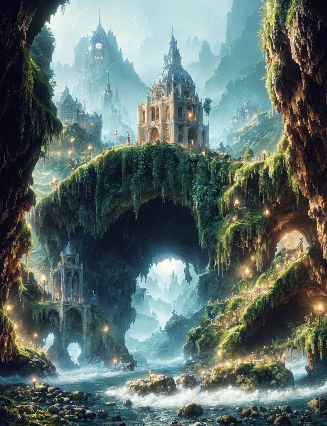 masterpiece, awesome quality, hyper detailed, DonM3lv3nM4g1c swirling elven magic, meadows, city hall,cave bacon,undertow, <lora:DonM3lv3nM4g1c-000005:0.7>