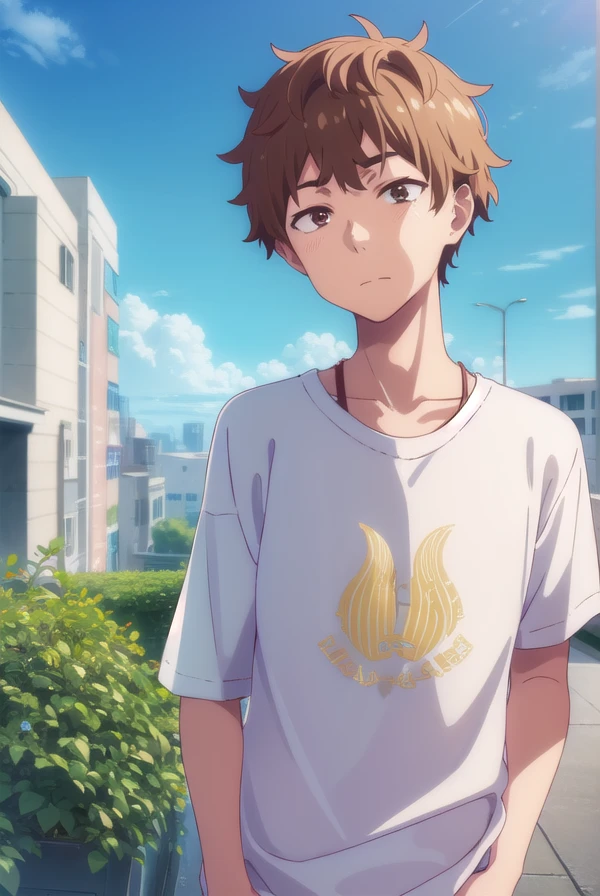 kazuyakinoshita, <lora:kazuya kinoshita s1-lora-nochekaiser:1>,
kazuya kinoshita, short hair, brown hair, (brown eyes:1.5), male focus,
BREAK shirt, long sleeves, collarbone, short sleeves, t-shirt,
BREAK outdoors, cityscape, sun, sky, clouds, people, crowd,
BREAK looking at viewer, (cowboy shot:1.5),
BREAK <lyco:GoodHands-beta2:1>, (masterpiece:1.2), best quality, high resolution, unity 8k wallpaper, (illustration:0.8), (beautiful detailed eyes:1.6), extremely detailed face, perfect lighting, extremely detailed CG, (perfect hands, perfect anatomy),