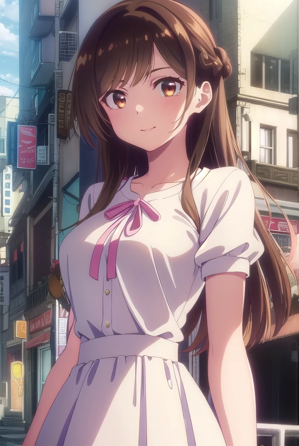 mizuharachizuru, <lora:chizuru ichinose s1-lora-nochekaiser:1>,
chizuru ichinose, long hair, bangs, brown hair, (brown eyes:1.5), one side up, smile,
BREAK skirt, shirt, short sleeves, puffy sleeves, puffy short sleeves, white skirt, pink shirt,
BREAK outdoors, city, cityscape, crowd, people,
BREAK looking at viewer, (cowboy shot:1.5),
BREAK <lyco:GoodHands-beta2:1>, (masterpiece:1.2), best quality, high resolution, unity 8k wallpaper, (illustration:0.8), (beautiful detailed eyes:1.6), extremely detailed face, perfect lighting, extremely detailed CG, (perfect hands, perfect anatomy),