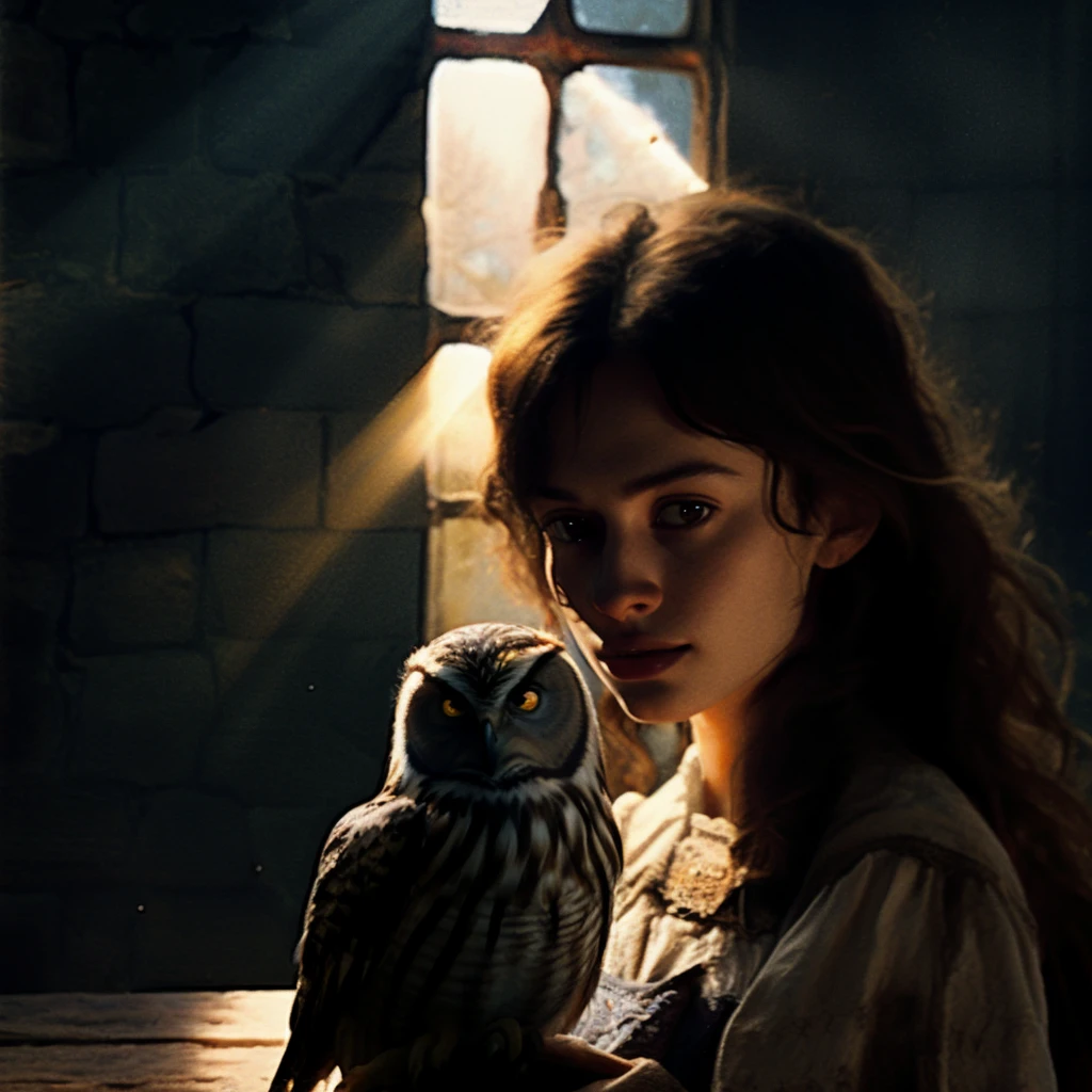 

detailed photograph of (animal-trainer):1.1 with a friendly owl,
wearing peasant clothes,
medieval pet shop,


realistic:1.1, depth of field

32k uhd, 


natural light,
(god rays):1.1,
sunny day,





