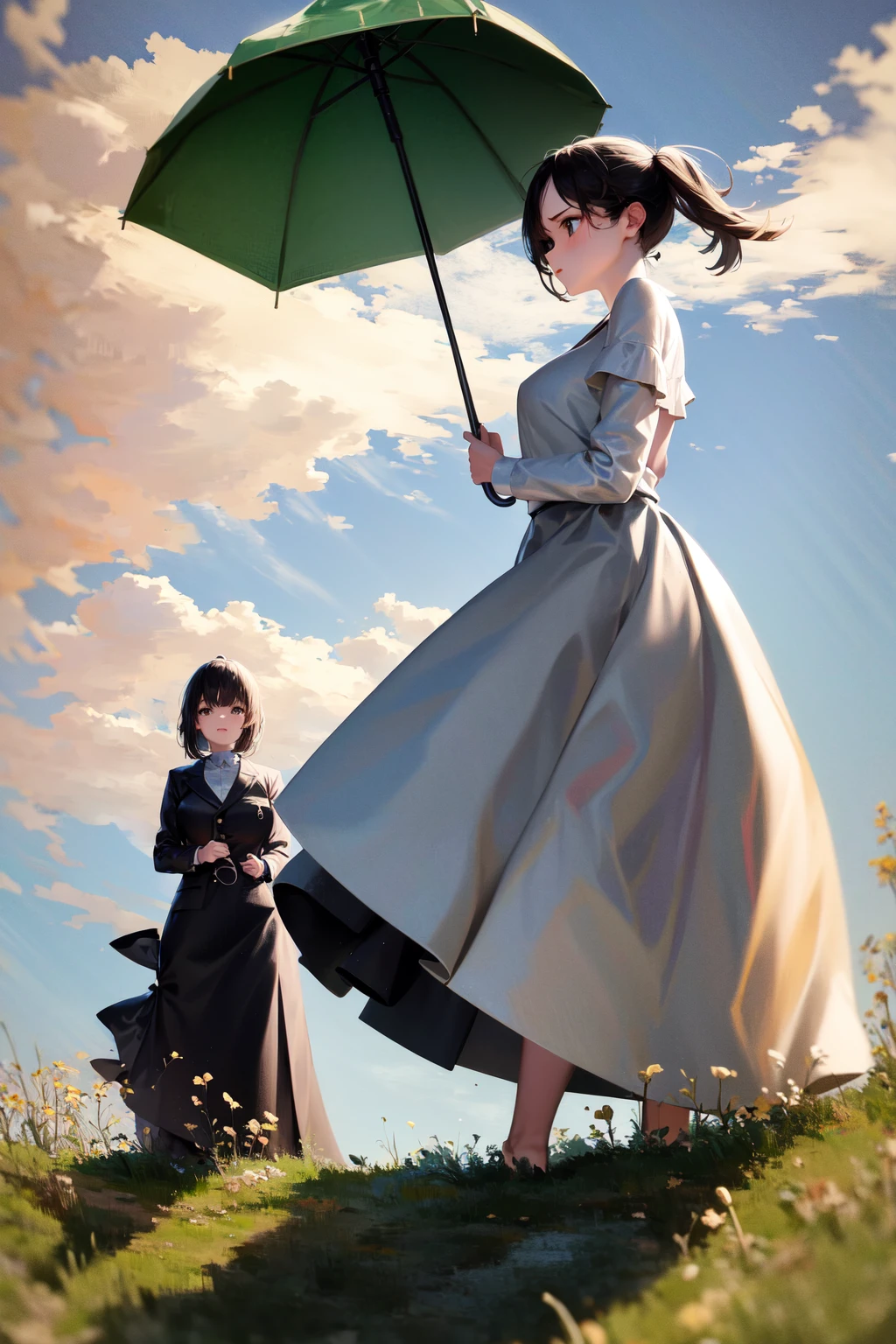 masterpiece, best quality, highres, woman with a parasol holding umbrella, 2girls
<lora:woman_with_a_parasol_parody:1>