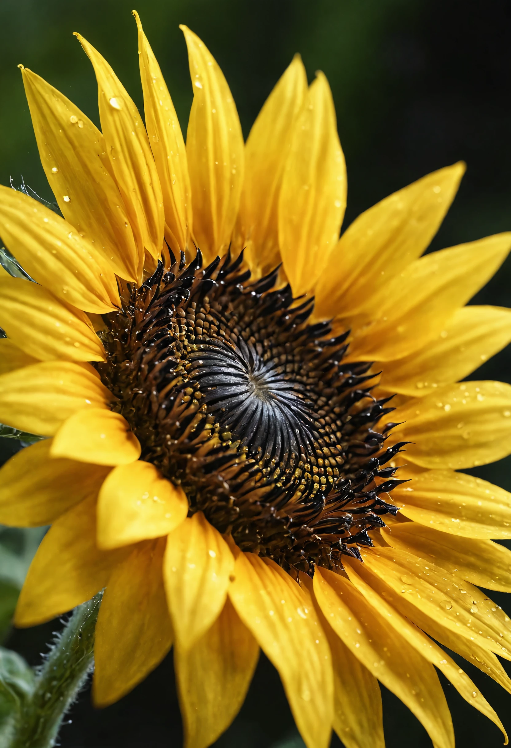 Macro Photography, a sunflower,vibrant, shining starlight,dew drop, outdoor background, vibrant background, Extreme Detail, UHD,8K, natural Lighting, Professional Photography, fine art,