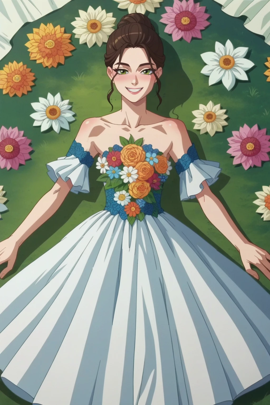 score_9, score_8_up, score_7_up, score_6_up, score_5_up, score_4_up, BREAK source_anime,anime screencap,rating_explicit,1girl,solo,anime screencap,smile,
edgPetal, a woman wearing a dress made of flower petals ,wearing edgPetal
 <lora:edgPetalDressPonyv1:0.8>