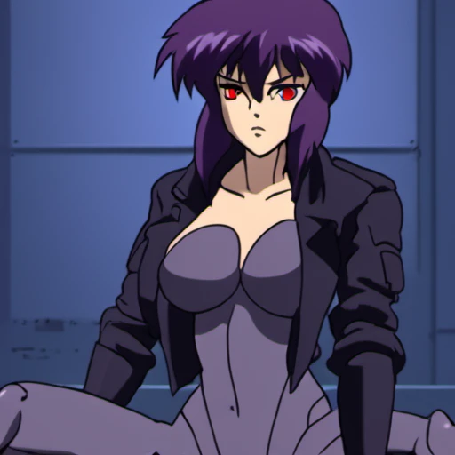 kusanagi motoko, anime style beautiful woman, Lie down in bed, (tmasterpiece, Best quality at best:1.2), cow boy shot, Alone, 1个Giant Breast Girl, Highest high resolution,distinct_image)Best quality at best, woman, tmasterpiece, highly detailed, Half realistic, Transparent Oversized T-Shirt,exposing her chest, shirt pulling, The collar is around the neck, inside in room, Modern bedroom, janelas, waking up, morning, Be red in the face,ghostalone,motoko_kusanagi,leotard,open jacket,fingerless gloves