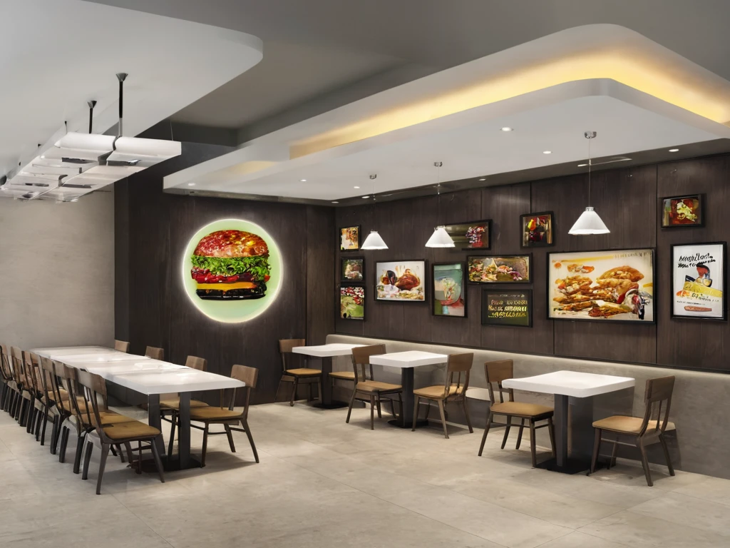 <lora:JJsFastFood_XL:1>,  ((best quality)),((masterpiece)),((realistic)), (((fast food restaurant)))  , no humans, floor, indoor, photorealistic, ceiling light,Masterpiece, high quality, best quality, authentic, ,windows , monitor,  table, chair, sofa,