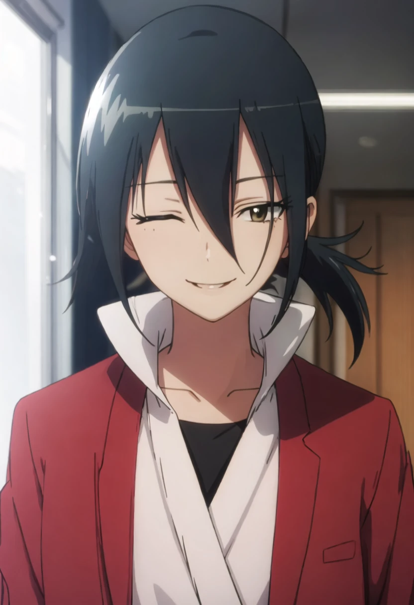 best quality, masterpiece, highres, solo, {toki_kaoru_seitokaiyakuindomo:0.90}, smile, happy, one_eye_closed, portrait, looking at viewer