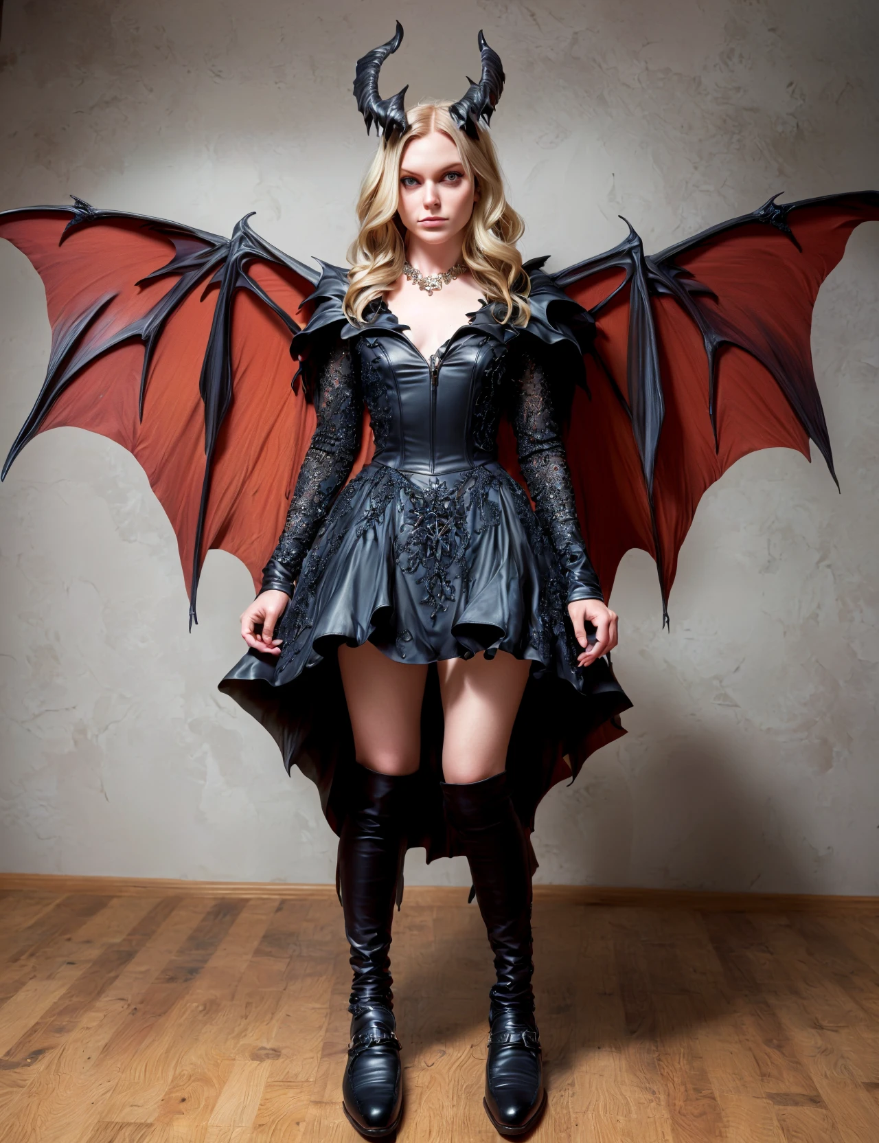 masterpiece, awesome quality, hyper detailed, DonM1i1McQu1r3 woman,wings, witch's gown, loafers, , <lora:DonM1i1McQu1r3:1>