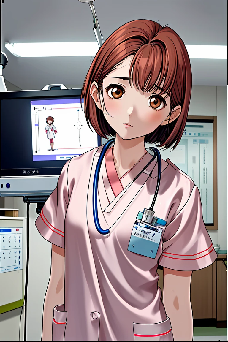 (RAW photo, best quality), 1girl, operating room, overhead surgical light, blurred background, focused, 
 <lora:Ayano Miyamori_PrivateNurse_V1.0-000009:0.7> ayano_pnurse,brown_hair,brown_eyes,
 <lora:ClothingMedicalScrubs0:0.9> (scrubs, medical scrubs),