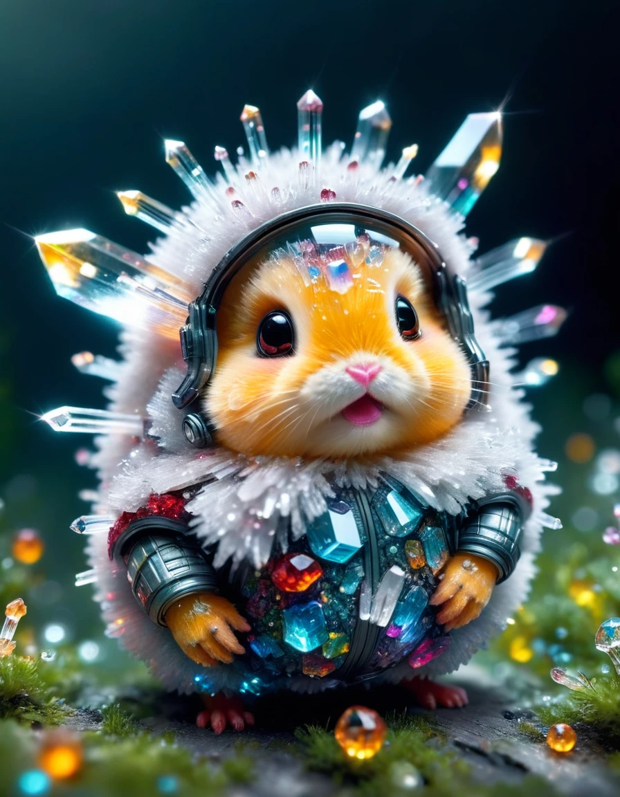 tilt-shift photo of . selective focus, miniature effect, blurred background, highly detailed, vibrant, perspective control, natural Tilt Shot (Whimsically artistic) , adorable extra (fluffy: 1.3) chubby miniature pika wearing an ral-iontivevisions cyberpunk suit with white furr and helmet wit futuristic googles, crystalz land, macro photography, (enchanting:1.3), (luminous:1.2), (oversized flora:1.1), mystical, vibrant photography, shimmering light, dreamy, whimsical, serene, soft-focus, hyper-detailed digital art, made out of crystalz <lora:crystalz-lycoris:1>