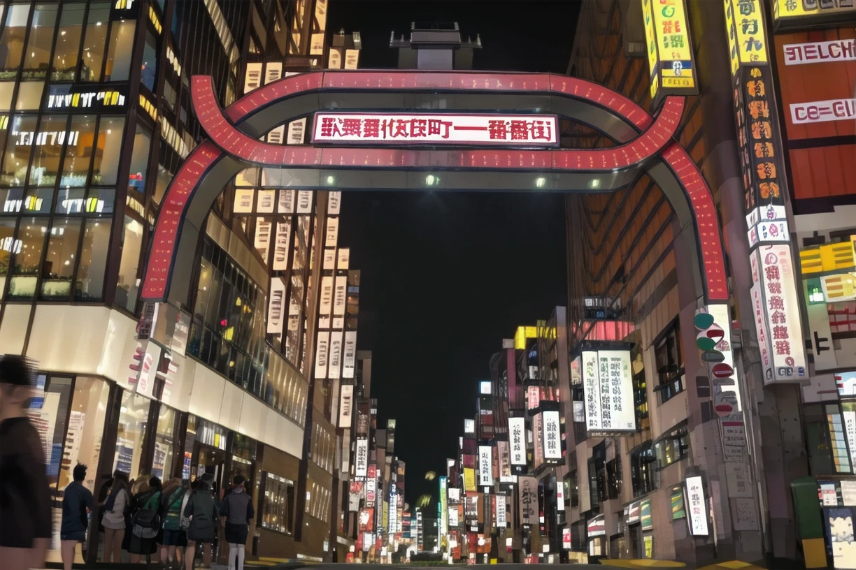 best quality,masterpiece,ultra high res,
kabukicho1, scenery, city, sign, road, night, cityscape, street, neon lights, lamppost, building, city lights, sky, skyscraper, outdoors, vanishing point, crosswalk, night sky
 <lora:kabukicho1_SD15_V1:1>