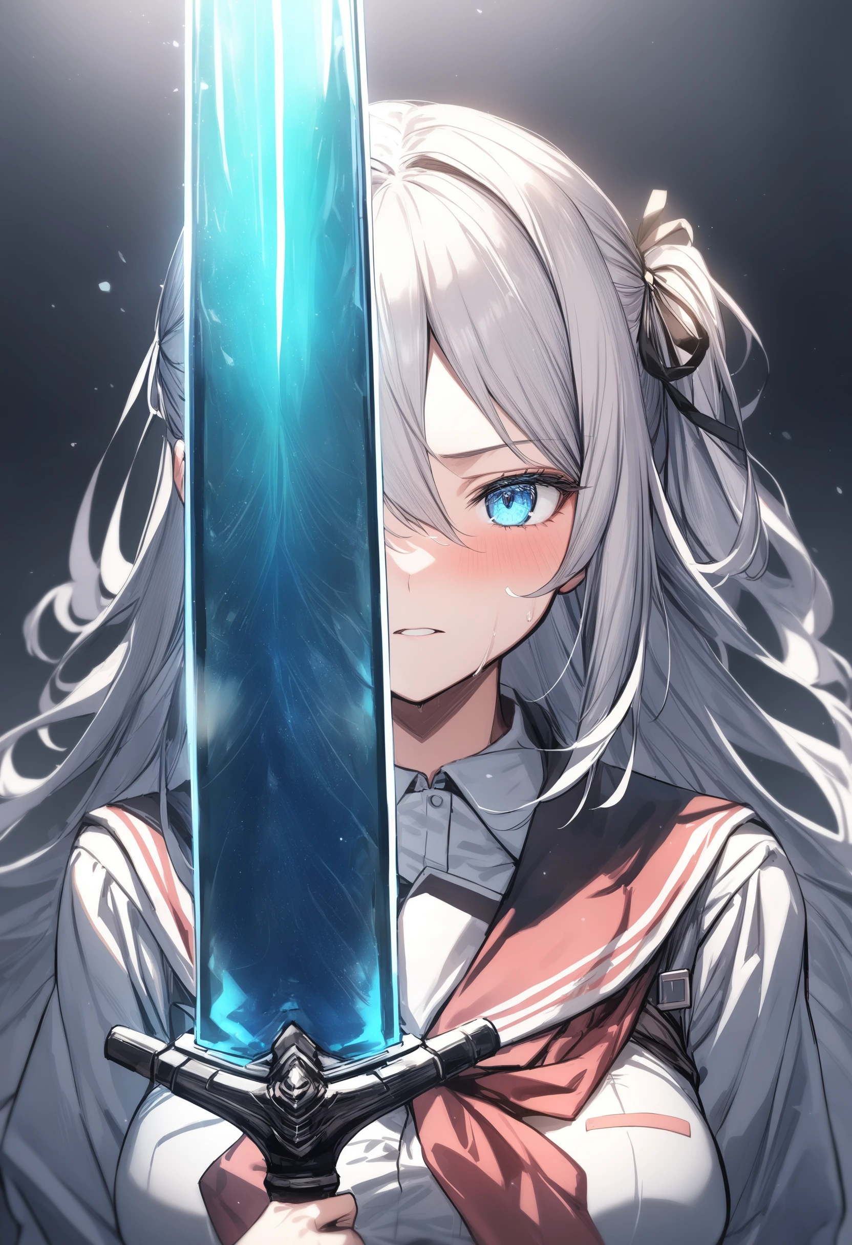 1girl, <lora:sdxl2-flat2-512b:-1>,medium breasts,school uniform, armor ,close-up face,
<lora:moonlightswordXLv1:0.9>,moonlight greatsword ,holding sword, glowing weapon,
best quality,medium quality,