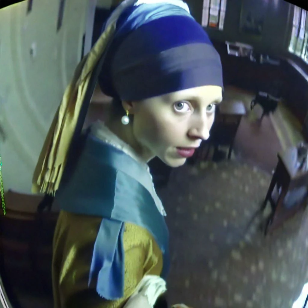 The girl with a pearl earring CCTV Style <lora:SDXL-CCTV-Style-Lora:0.8>