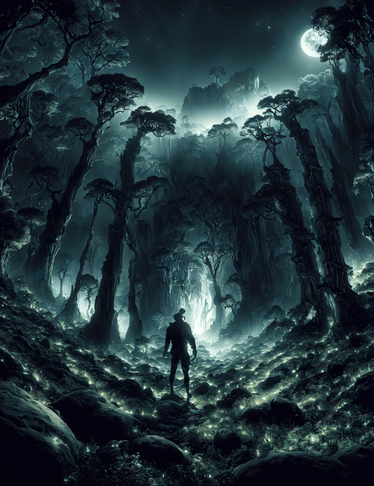 masterpiece, awesome quality, hyper detailed, DonMN1gh7 night, moonlit, a pulsating geothermal psionic streamlined Ryu, hide skin, tendrils, bony head, long segmented legs, , <lora:DonMN1gh7:0.8>