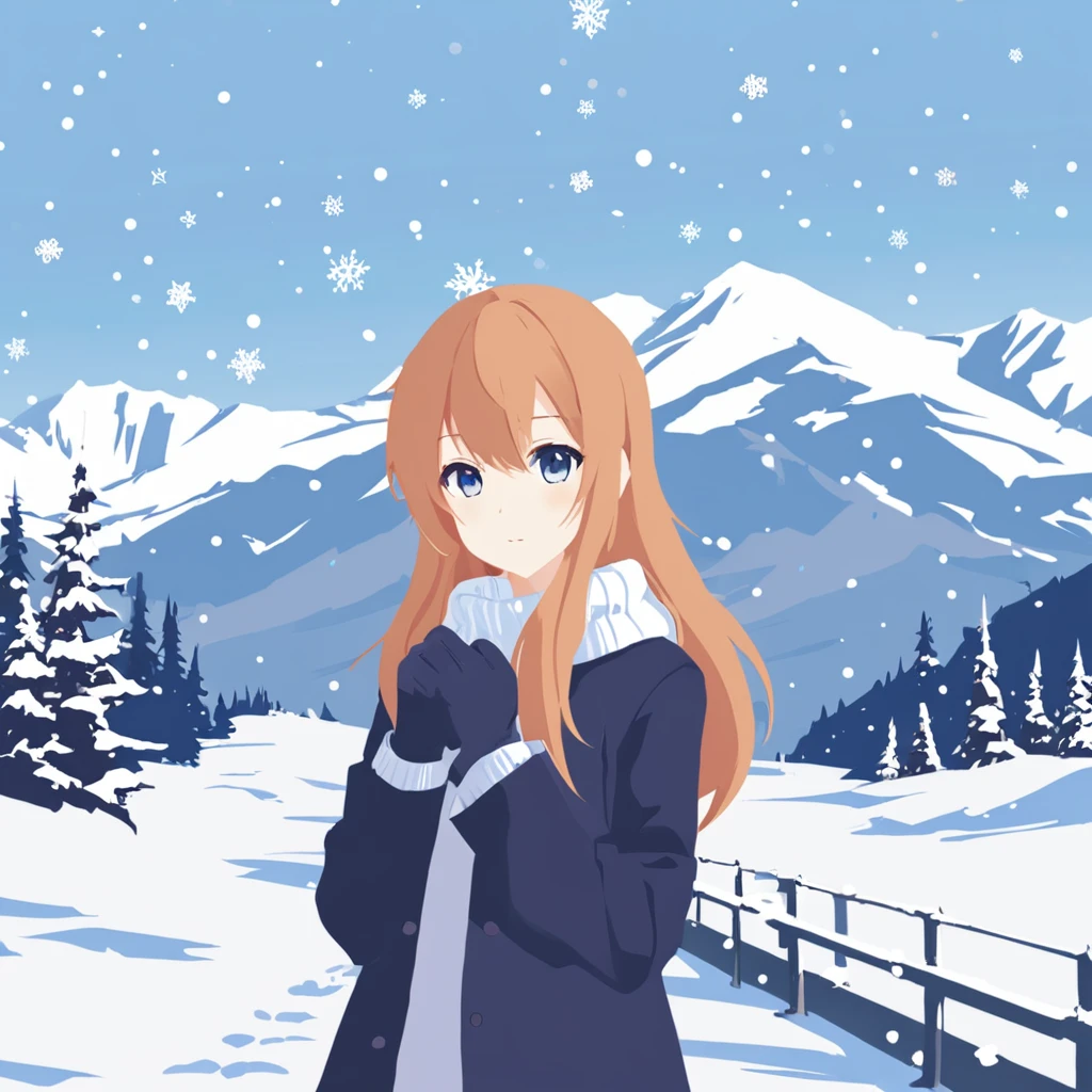 (masterpiece:1.2), (best quality:1.4), vector-artstyle, flat color, 1girl, solo, long hair, bangs, looking at viewer, sweater, snowing, snowflakes, mountain, gloves, <lora:Perfect Hands:0.8>, <lora:neg4all_bdsqlsz_xl_V7:1>, <lora:vector-artstyle-000003:0.8>