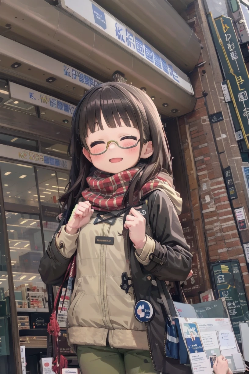 masterpiece, best quality, ultra-detailed, illustration,
1girl, solo, glasses, black hair, long hair, duffel coat, winter coat, winter scarf, pants, bag, looking at viewer, blush, happy, smile, closed eyes, blush,
kinokuniya, storefront, scenery, sign, multiple boys, real world location, 6+boys, shop, street, city, storefront, road, shirt, building, chinese text, multiple girls, outdoors
 <lora:kinokuniya_shinjuku_L_SD15_V1:1>