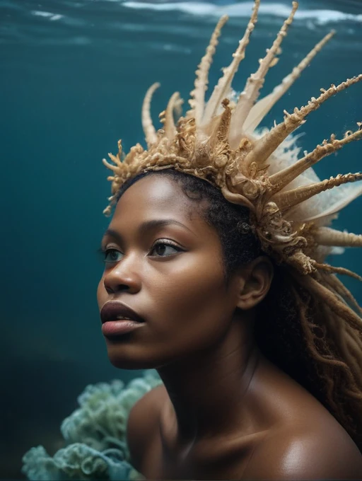 coroa de rainha atlantis, rainha aquatica, Yemanja, deuza africana com sua coroa de perolas, rainha do mar