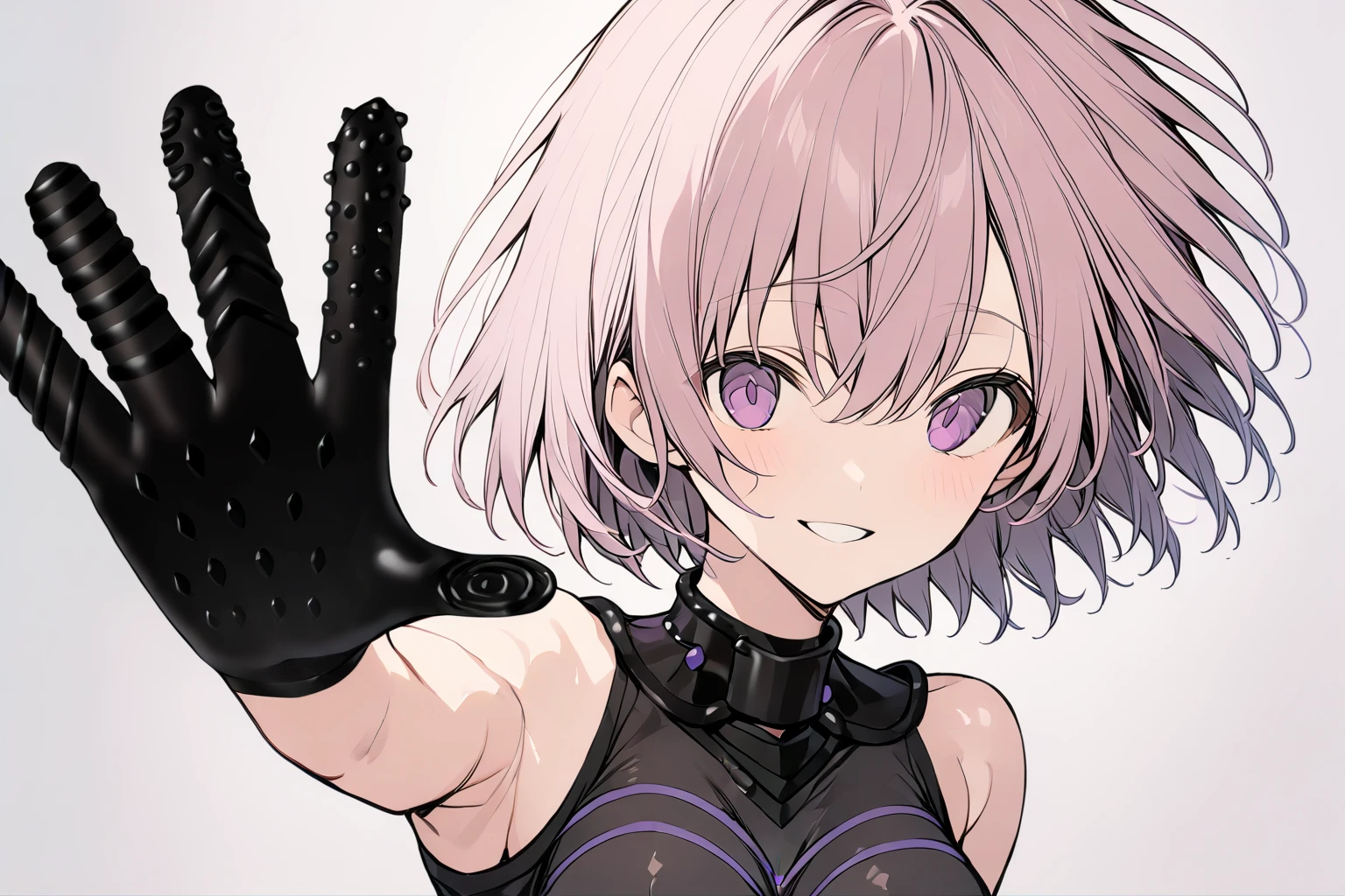 <lora:AnalAsassin_SDXL-000080:1>aap, 1girl, mash kyrielight, fate/grand order,
, solo, upper body, (black gloves), looking at viewer, smile,, masterpiece,best quality,