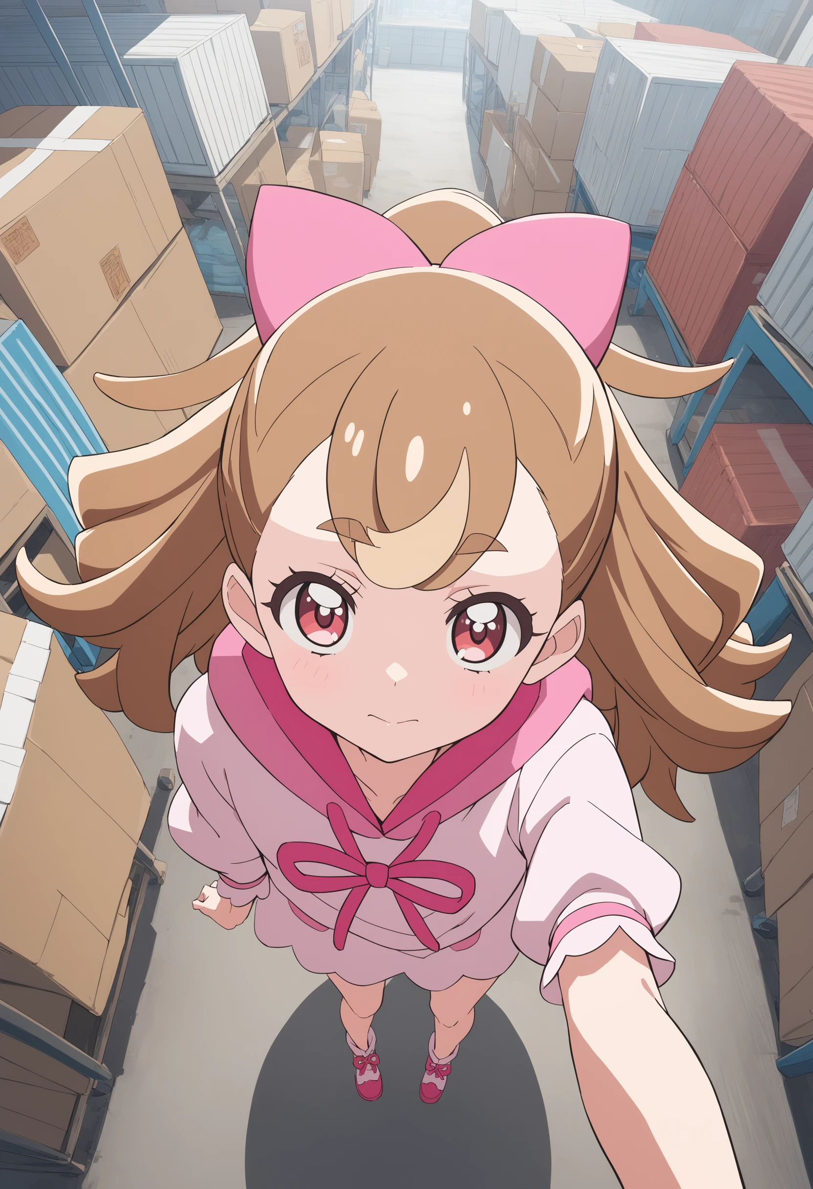 1girl,  inukai komugi,wonderful precure! , <lora:komugiXLv2:0.6>,
from above, fisheye lens, looking at viewer, water eye, warehouse, closed mouth,
masterpiece, best quality,